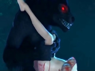 A brutal monster with red eyes destroyed her tight cunt